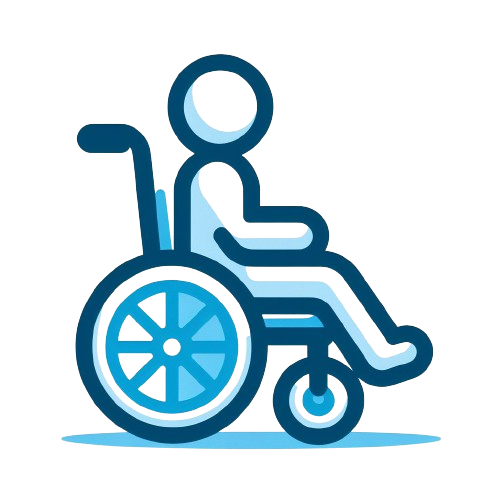 A blue icon of a person seated in a wheelchair, representing accessibility or disability.