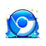 This image shows a stylized blue and white circular icon that resembles an eye, with a glossy finish and sparkles around it, sitting on a shadowed surface against a transparent background, suitable for alternative text generation by an AI generator as image alternative text.